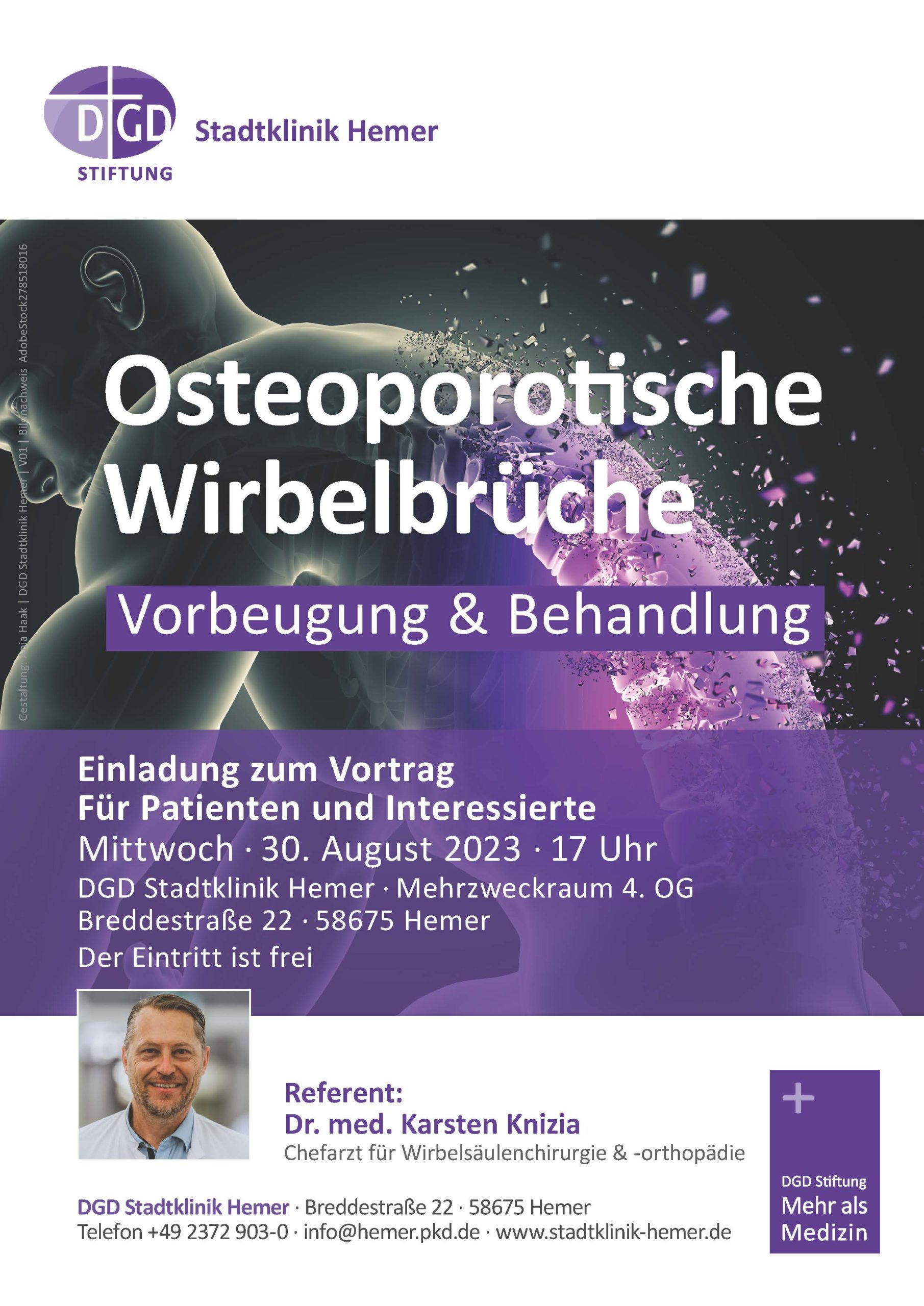 Vortrag für Patienten und Interessierte: Osteoporotische Wirbelbrüche – Vorbeugung & Behandlung