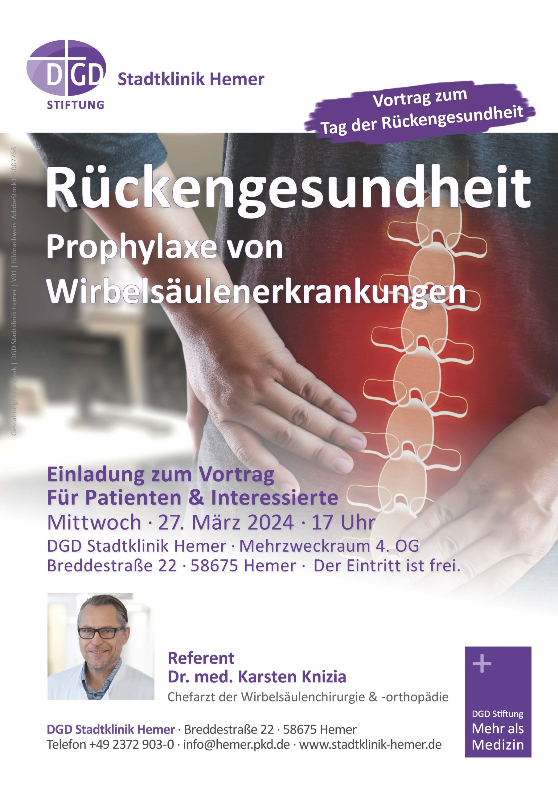 SAVE THE DATE: Vortragsveranstaltung für Patienten und Interessierte: Rückengesundheit & Prophylaxe von Wirbelsäulenerkrankungen