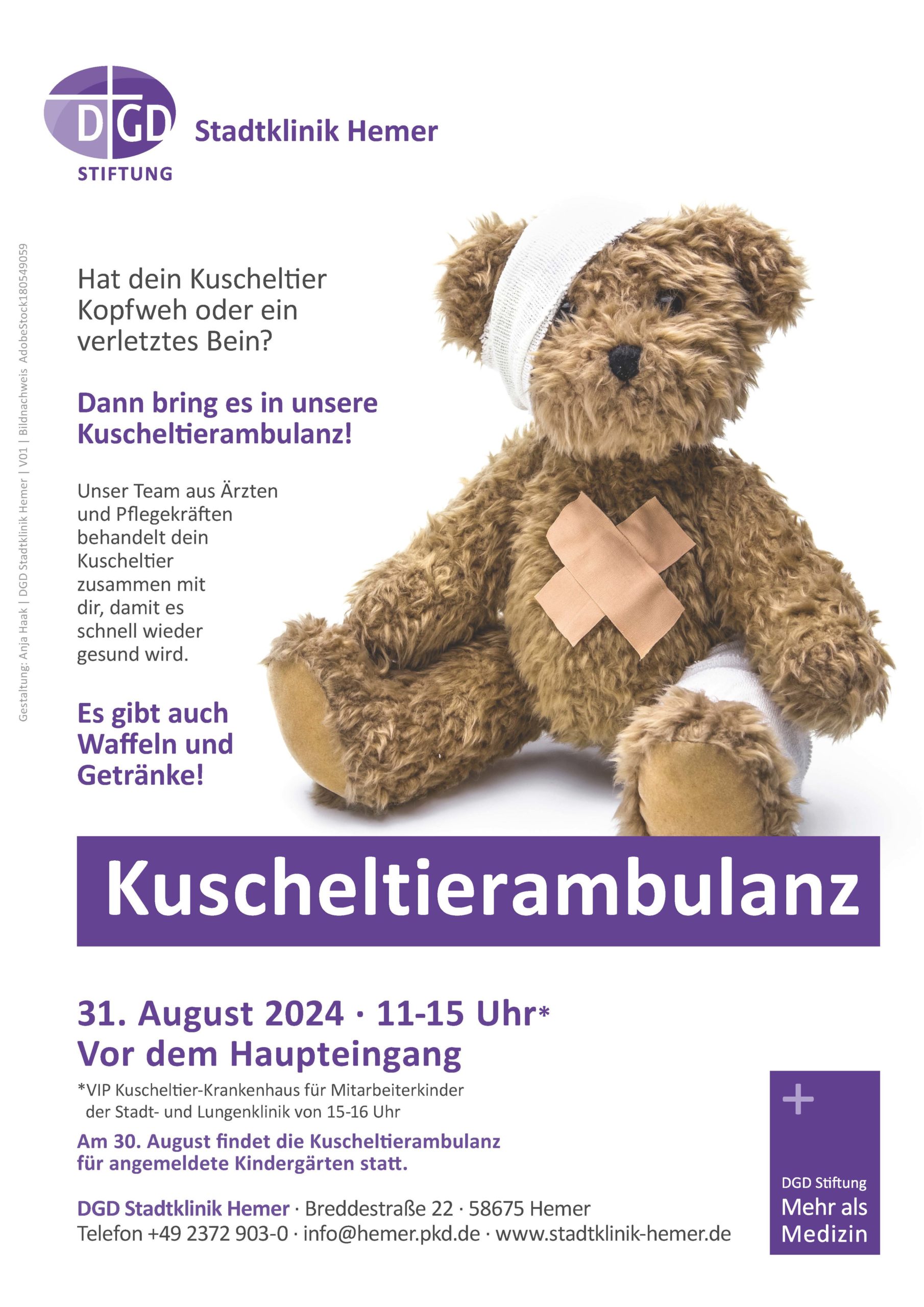 SAVE THE DATE: Kuscheltierambulanz am 31. August 2024 in der DGD Stadtklinik Hemer