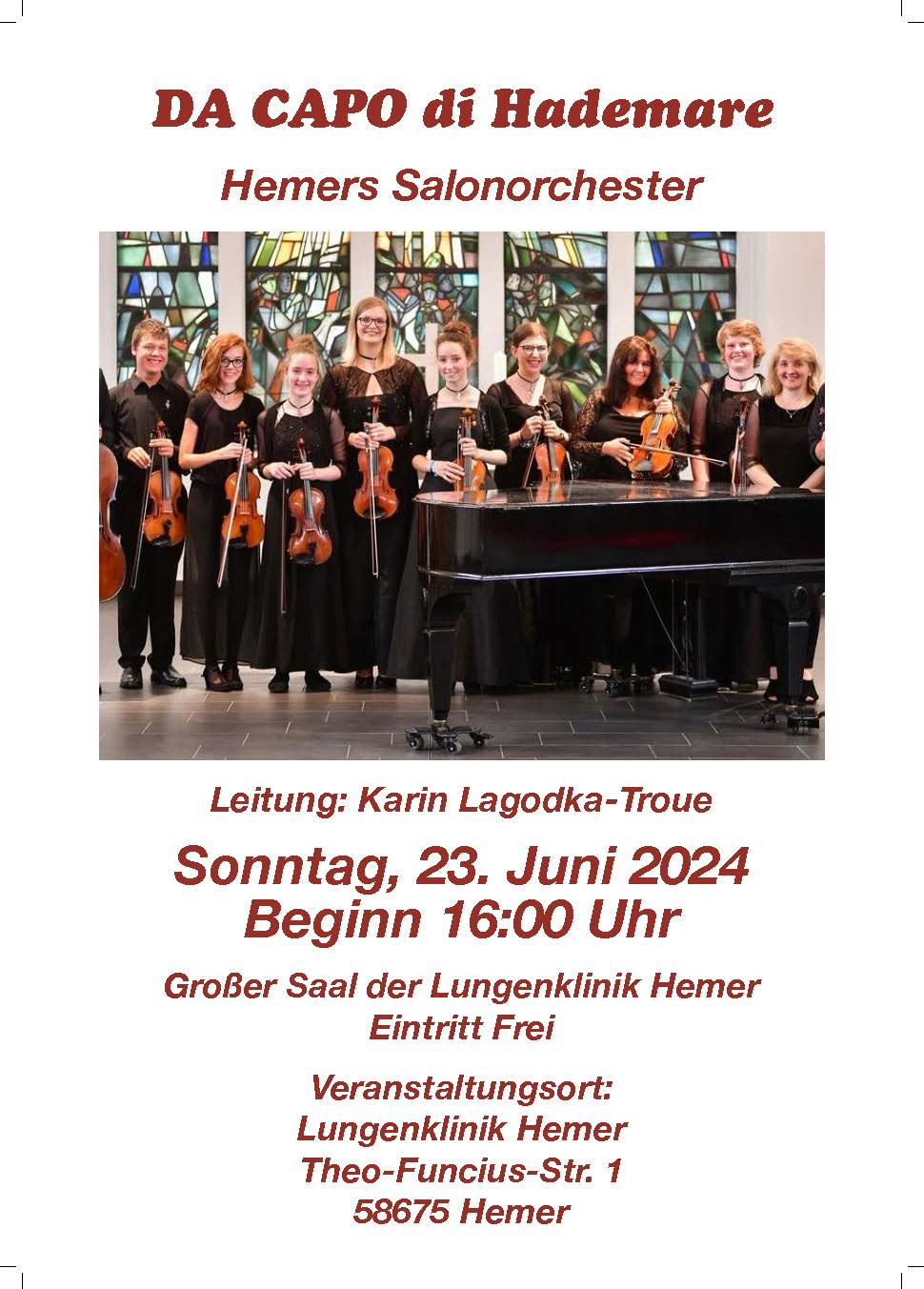 SAVE THE DATE: Konzert Salonorchester "DA CAPO di Hademare" am 23. Juni