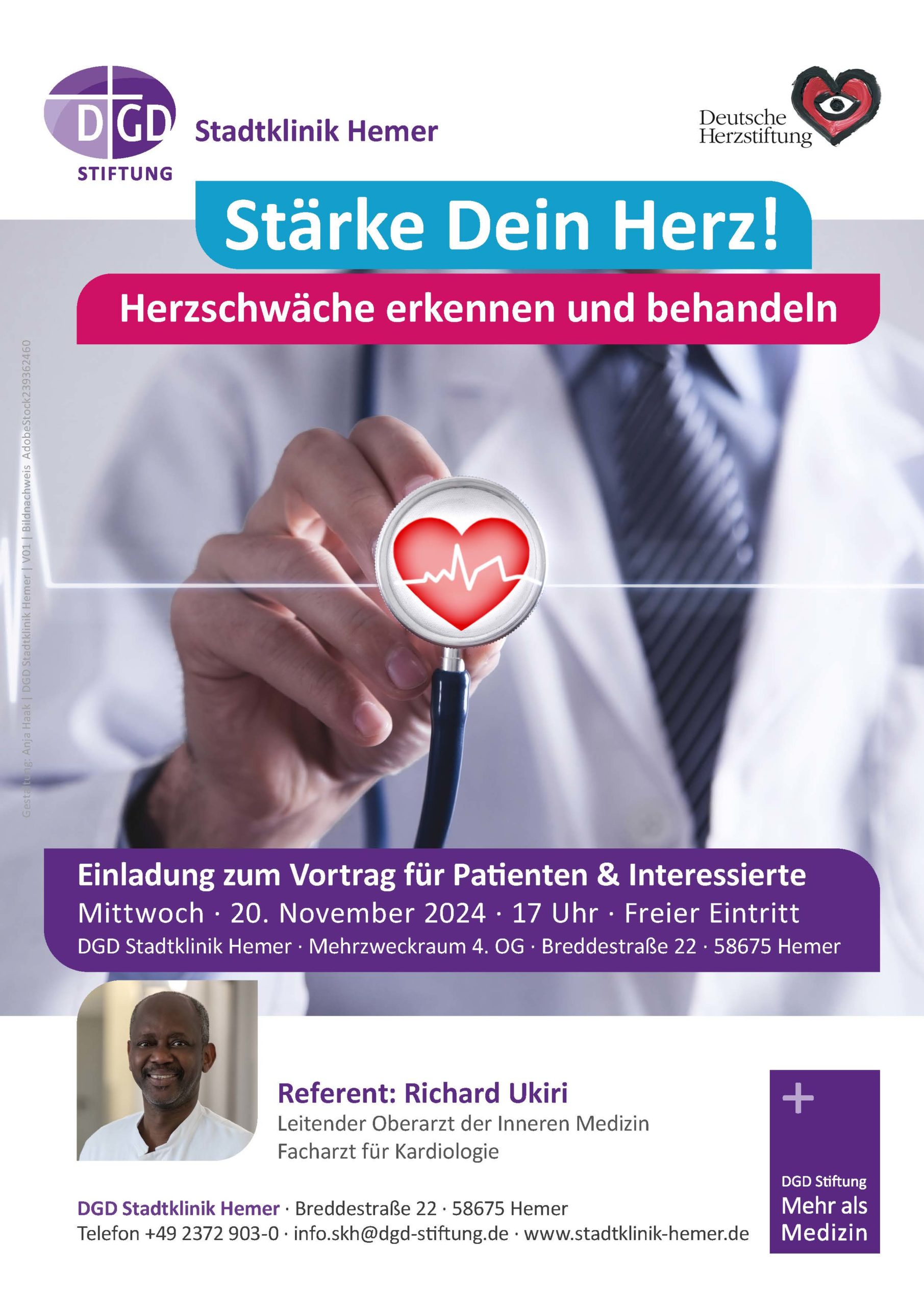 Herzwochen 2024: Vortrag für Patienten und Interessierte: Stärke Dein Herz! Herzschwäche erkennen und behandeln